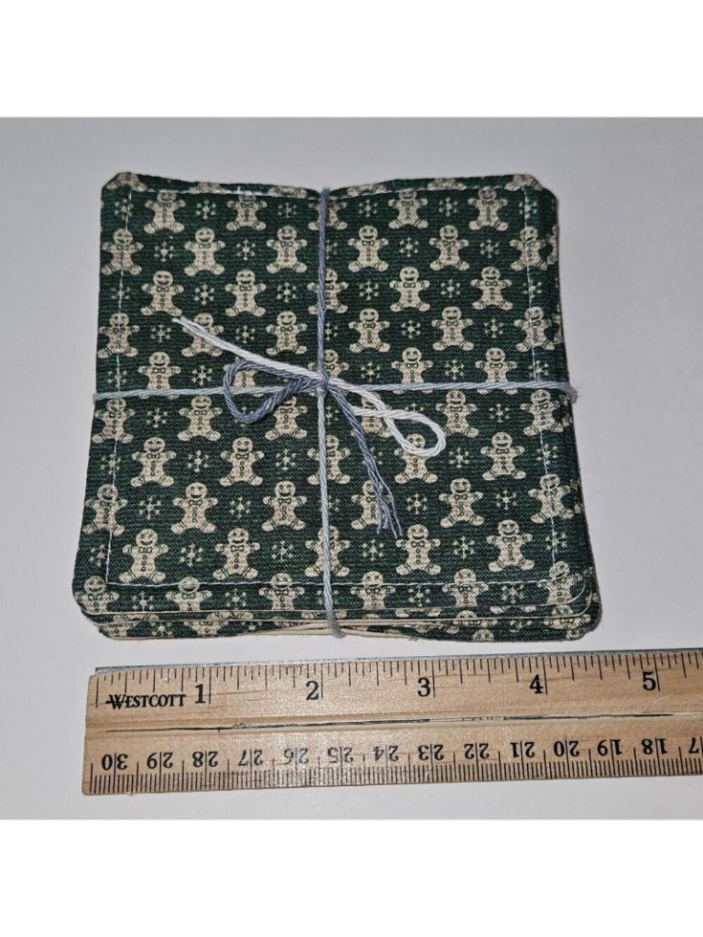 4 Fabric Coasters Gift Handmade Gingerbread Man Snowflake Christmas NEVER USED - Picture 5 of 6